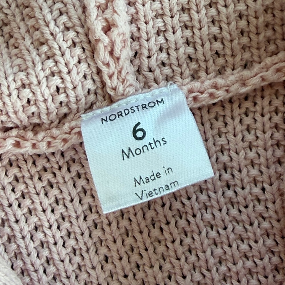 NORDSTROM Pink Knit Hooded Cardigan for Baby - 6 Months - Picture 2 of 3